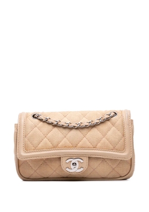 CHANEL Pre-Owned 2006-2008 Medium Classic Lambskin Trimmed Canvas Line Double Flap shoulder bag - Brown