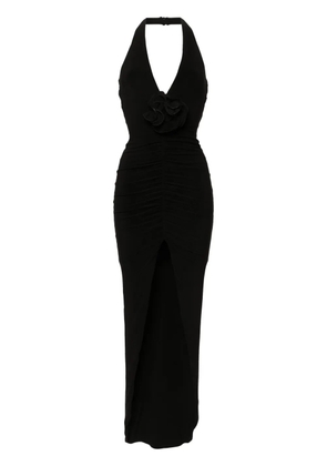 NISSA floral-appliqué ruched gown - Black