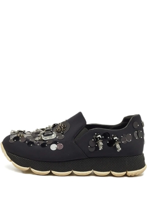 Prada Pre-Owned crystal-embellishment slip-on sneakers - Blue