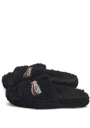 Balenciaga Pre-Owned shearling logo flat slides - Black