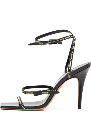 Jimmy Choo Pre-Owned 110mm leather logo-straps heeled sandals - Black