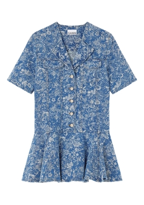 GANNI floral-print denim midi dress - Blue