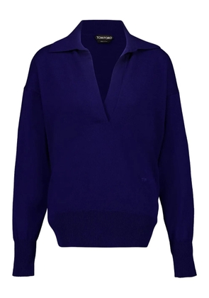 TOM FORD polo V-neck cashmere knit top - Blue
