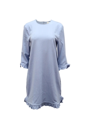 GANNI ruffle-trim mini dress - Blue