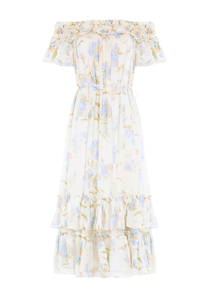 Needle & Thread ruffled floral midi dress - White