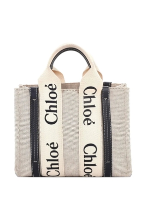 Chloé Pre-Owned Woody Canvas with Leather Small tote bag - Neutrals