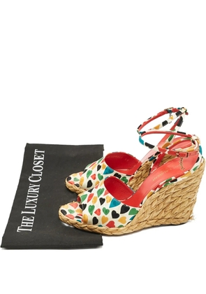 Saint Laurent Pre-Owned raffia platform wedge sandals - White