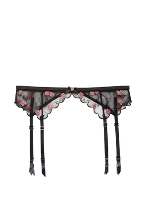Fleur Du Mal Rose & Vine Embroidery garter belt - Black