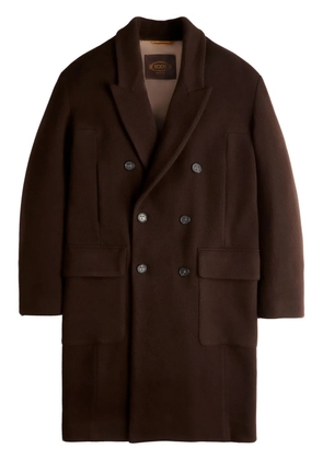 Tod's logo-embroidered peak-lapels double-breasted coat - Brown