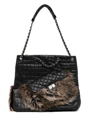 CHANEL Pre-Owned Quilted Calfskin Leather and Karl's Cabas Fantasy Fur Tote Bag - Black