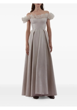 Gemy Maalouf off-shoulder ruffled long maxi dress - Grey