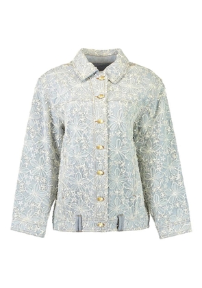 Aje Bloom floral-embroidered denim jacket - Blue
