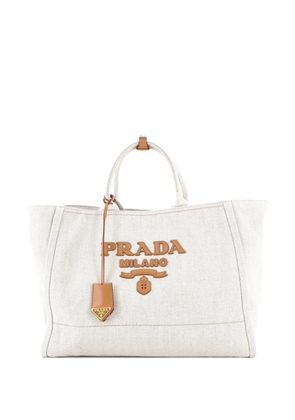 Prada Pre-Owned Logo Linen Blend Large tote bag - Neutrals