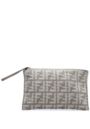 Fendi Pre-Owned 2010-2025 Large Woven Fabric and Calfskin FF Flat pouch - Grey