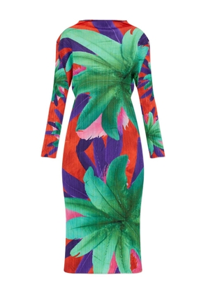 Pleats Please Issey Miyake Carnival floral-print pleated midi dress - Red