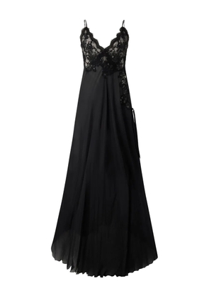 Roberto Cavalli lace-panelled silk maxi evening dress - Black