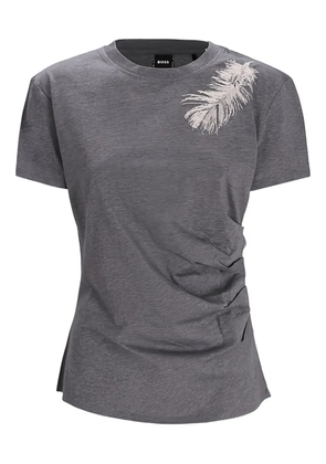 BOSS feather-print ruched T-shirt - Grey