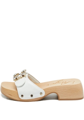 Roger Vivier Vintage crystal-embellished leather clogs - White