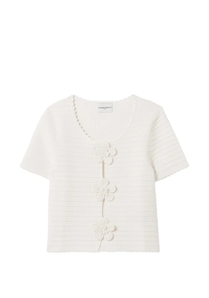 Claudie Pierlot flower-appliqué ribbed cardigan - Neutrals