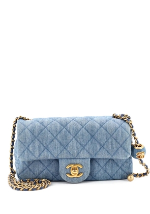 CHANEL Pre-Owned Pearl Crush Flap Bag Quilted Denim Mini crossbody bag - Blue