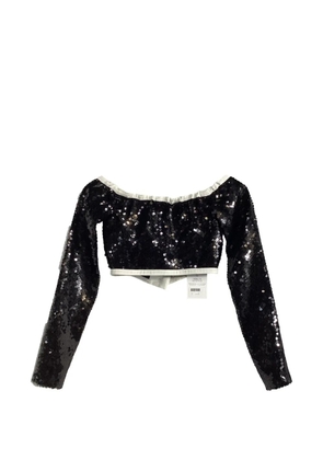 Giambattista Valli Vintage sequined off-shoulder crop top - Black