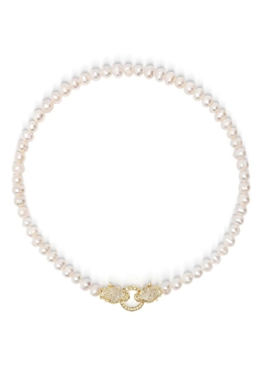 Nialaya Jewelry Panther Head pearl-embellished necklace - White