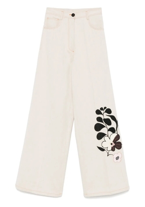 Forte Forte floral-embroidered trousers - Neutrals
