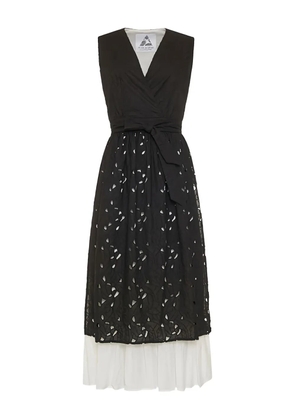 PEARL & CAVIAR broderie tie midi dress - Black