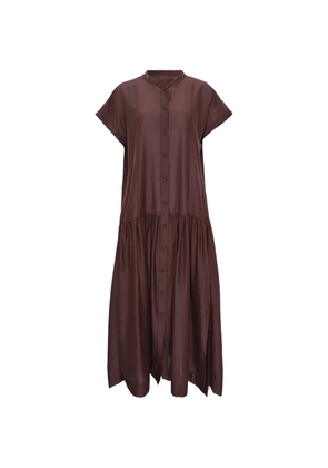 Lee Mathews Bonnie button shirred midi dress - Brown