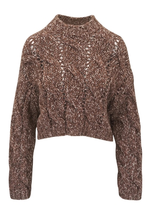 Brunello Cucinelli cable-knit balloon-sleeve sweater - Brown