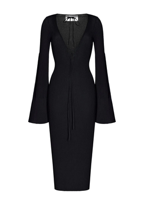 KOROBEYNIKOV lace-up flared-sleeve midi dress - Black
