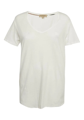 Burberry Pre-Owned v-neck embroidered-logo t-shirt - White