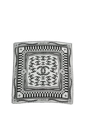 CHANEL Pre-Owned 2000-2025 CC Camellia Wool Silk Square Scarf scarves - Black