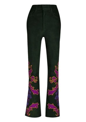PAULA embroidered suede trousers - Green