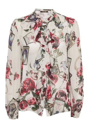 Roberto Cavalli ruffle floral-print blouse - White