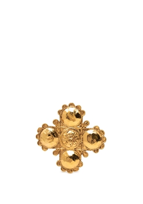 CHANEL Pre-Owned 1980-1990 Gold Plated Lion Logo Cross Brooch costume brooch