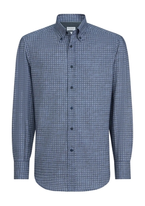 Brunello Cucinelli flower-print button-down collar shirt - Blue