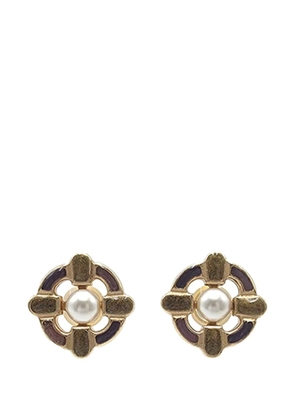 CHANEL Pre-Owned 2007 Gold Plated Enamel Maltese Cross and Faux Pearl Push Back Earrings costume earrings