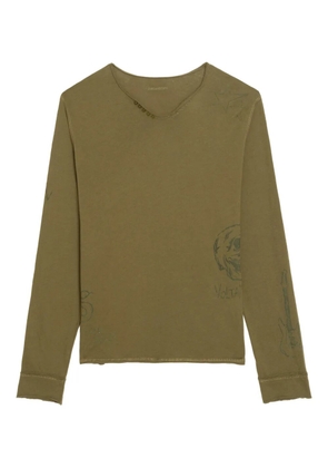 Zadig&Voltaire Monsatir Henley button-detail graphic long-sleeve T-shirt - Green
