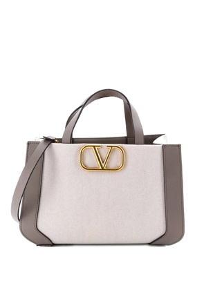 Valentino Garavani Pre-Owned VLogo Shopper Canvas and Leather Small tote bag - Grey
