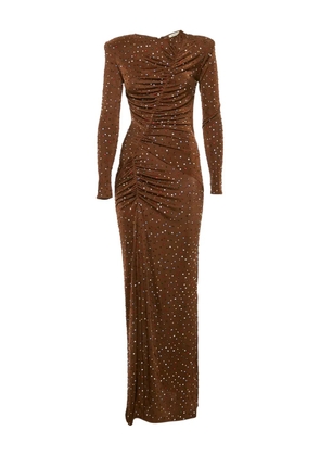 The New Arrivals Ilkyaz Ozel 2020s rhinestone ruched maxi dress - Brown