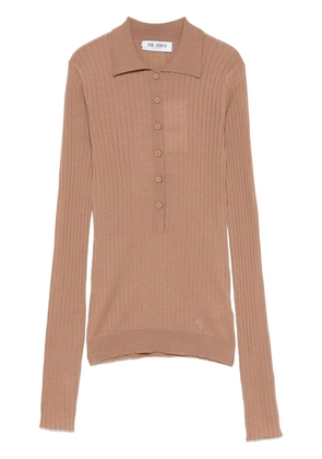 The Attico chunky-ribbed polo top - Brown