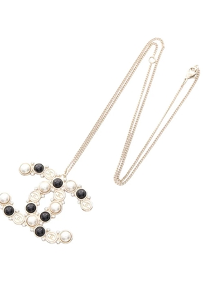 CHANEL Pre-Owned 2019 Gold Plated Faux Pearl CC Rhinestone Pendant Necklace costume necklace