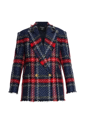 Balmain plaid-check tweed blazer - Blue