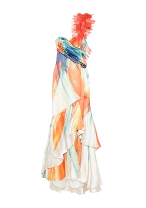 Gemy Maalouf ruffled abstract-print maxi dress - White