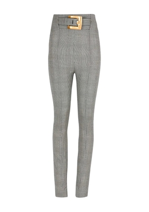 Balmain check-pattern belted trousers - Grey