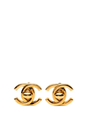 CHANEL Pre-Owned 1996 Gold Plated CC Turn Lock Clip on Earrings costume earrings