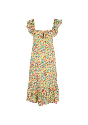 Rixo ruffled printed midi dress - Yellow