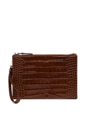 TOM FORD crocodile-effect zip clutch bag - Brown