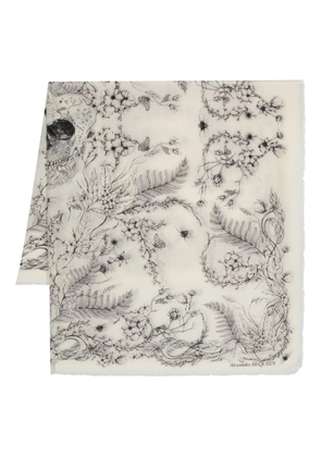 Alexander McQueen floral-print wool scarf - Neutrals